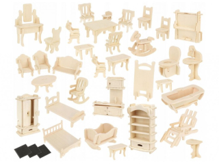 Kruzzel - Dřevěný nábytek do domečku pro panenky - 3D skládačka 175 ks